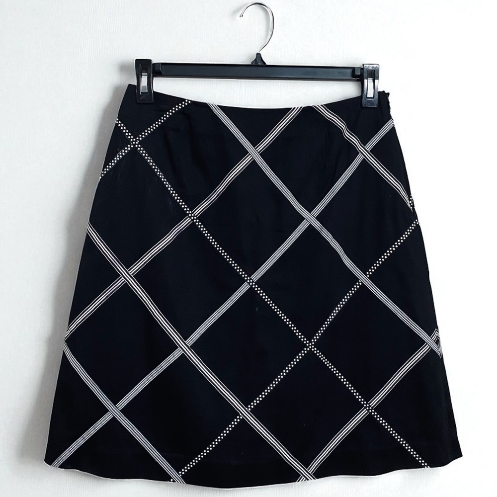 Talbots Black & White‎ Cotton Ribbon Multi Polka Dot Plaid Design Skirt Size 10